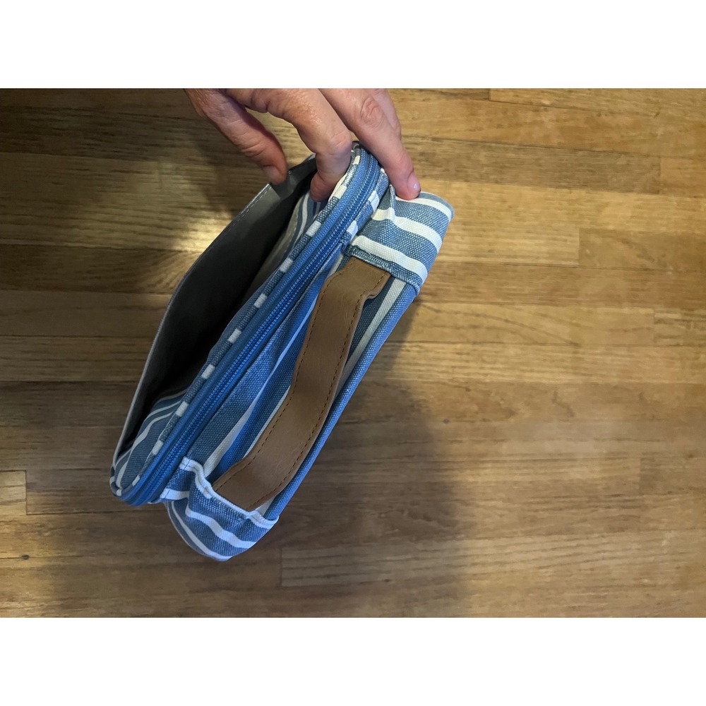 Pottery Barn Teen Blue White Striped Insulated Lunch Box Canvas Zippered Bag - Picture 14 of 16